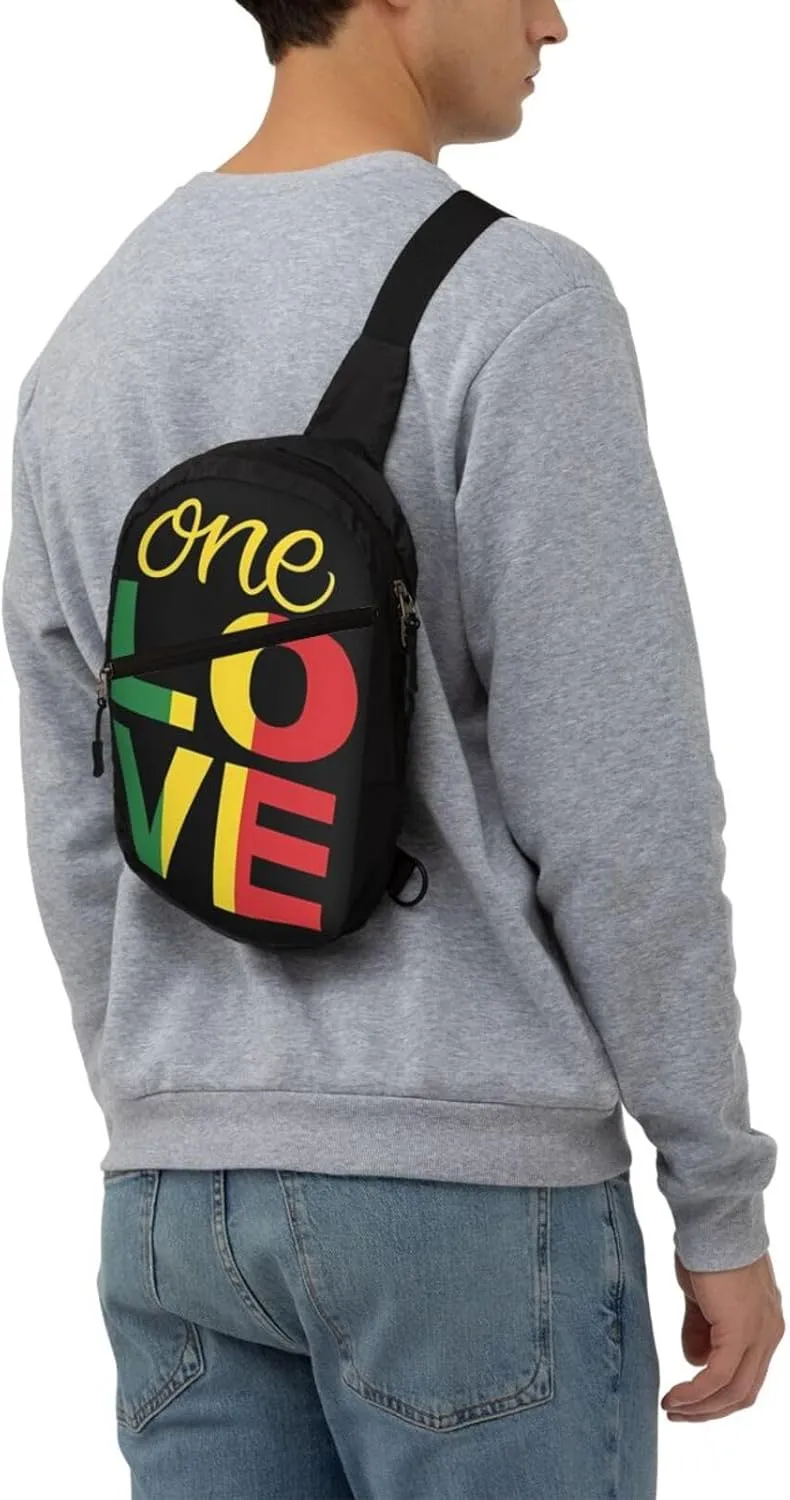 One Loves Jamaican Rasta Reggae Portable Sling Bags Packable Crossbody Bag Foldable Sport Daypack Reusable Shoulder Backpack Diagonally Chest Bag for Workout Travel