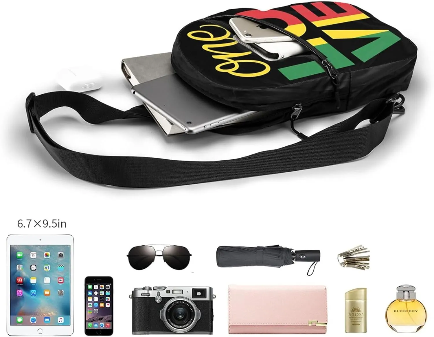 One Loves Jamaican Rasta Reggae Portable Sling Bags Packable Crossbody Bag Foldable Sport Daypack Reusable Shoulder Backpack Diagonally Chest Bag for Workout Travel