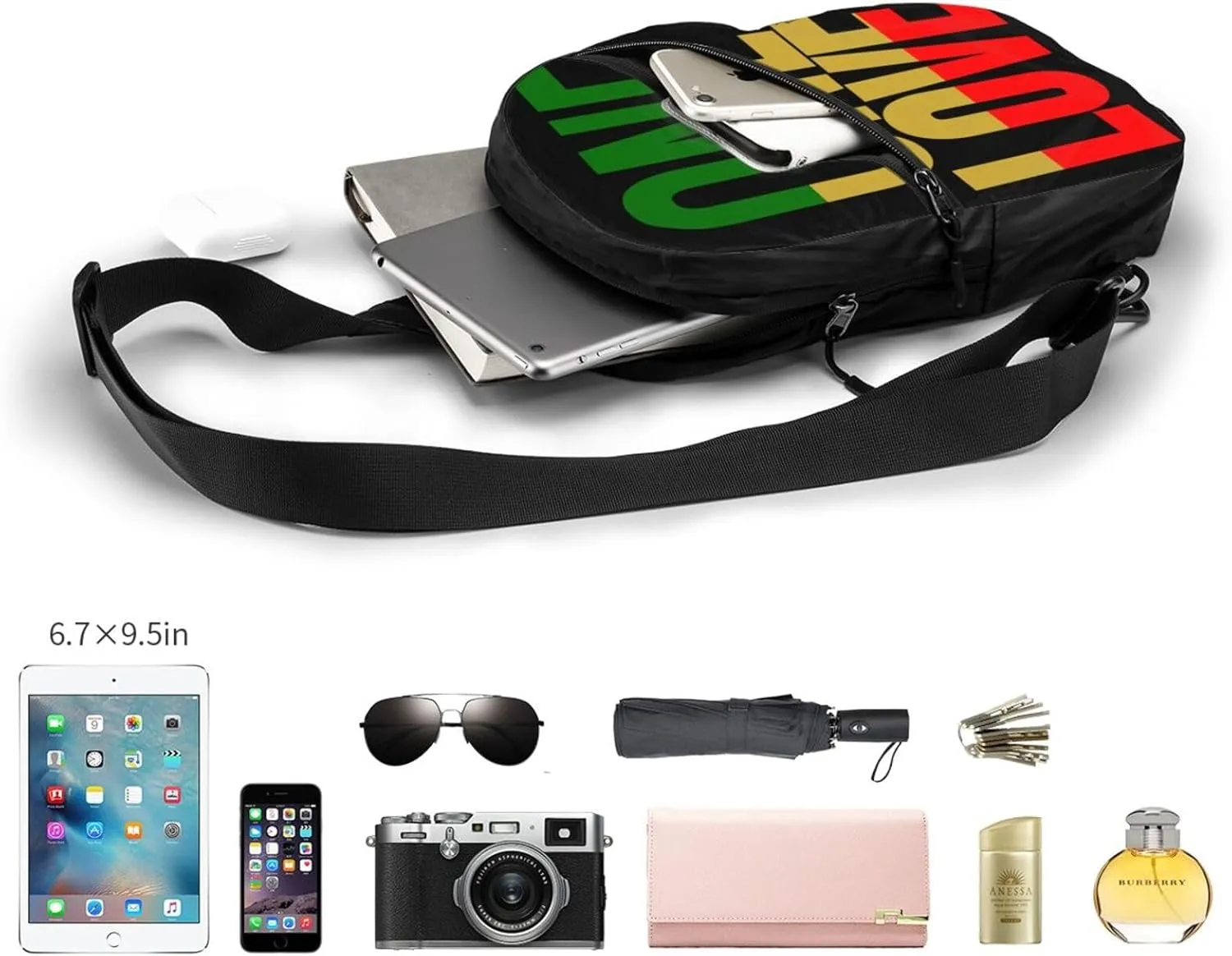 One Loves Jamaican Rasta Reggae Portable Sling Bags Packable Crossbody Bag Foldable Sport Daypack Reusable Shoulder Backpack Diagonally Chest Bag for Workout Travel