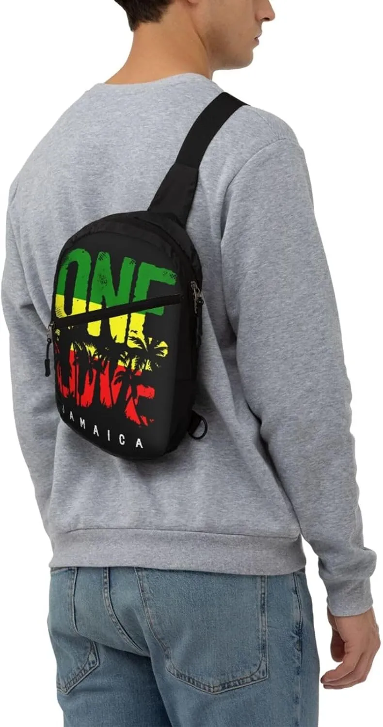 One Loves Jamaican Rasta Reggae Portable Sling Bags Packable Crossbody Bag Foldable Sport Daypack Reusable Shoulder Backpack Diagonally Chest Bag for Workout Travel