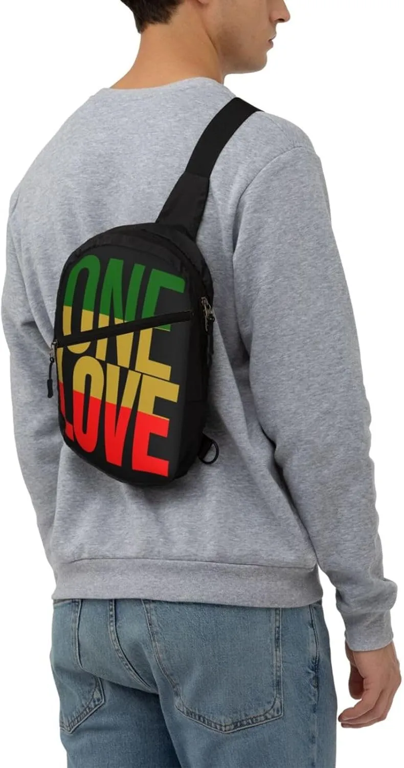 One Loves Jamaican Rasta Reggae Portable Sling Bags Packable Crossbody Bag Foldable Sport Daypack Reusable Shoulder Backpack Diagonally Chest Bag for Workout Travel