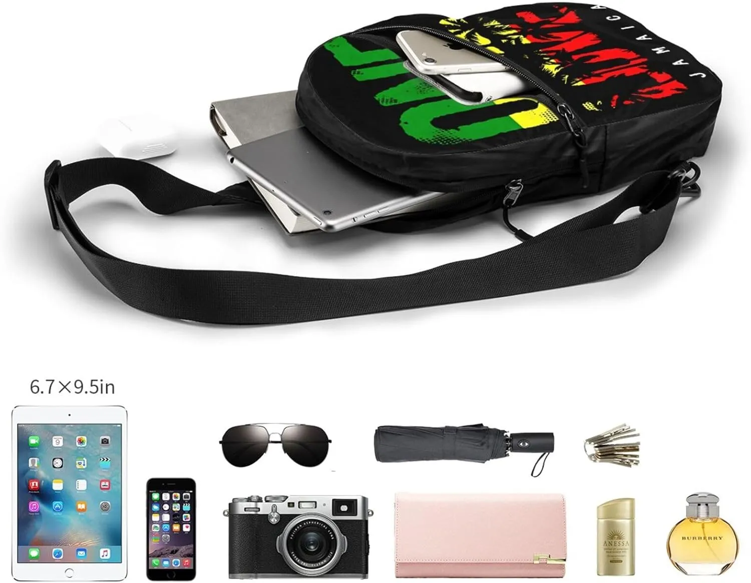 One Loves Jamaican Rasta Reggae Portable Sling Bags Packable Crossbody Bag Foldable Sport Daypack Reusable Shoulder Backpack Diagonally Chest Bag for Workout Travel