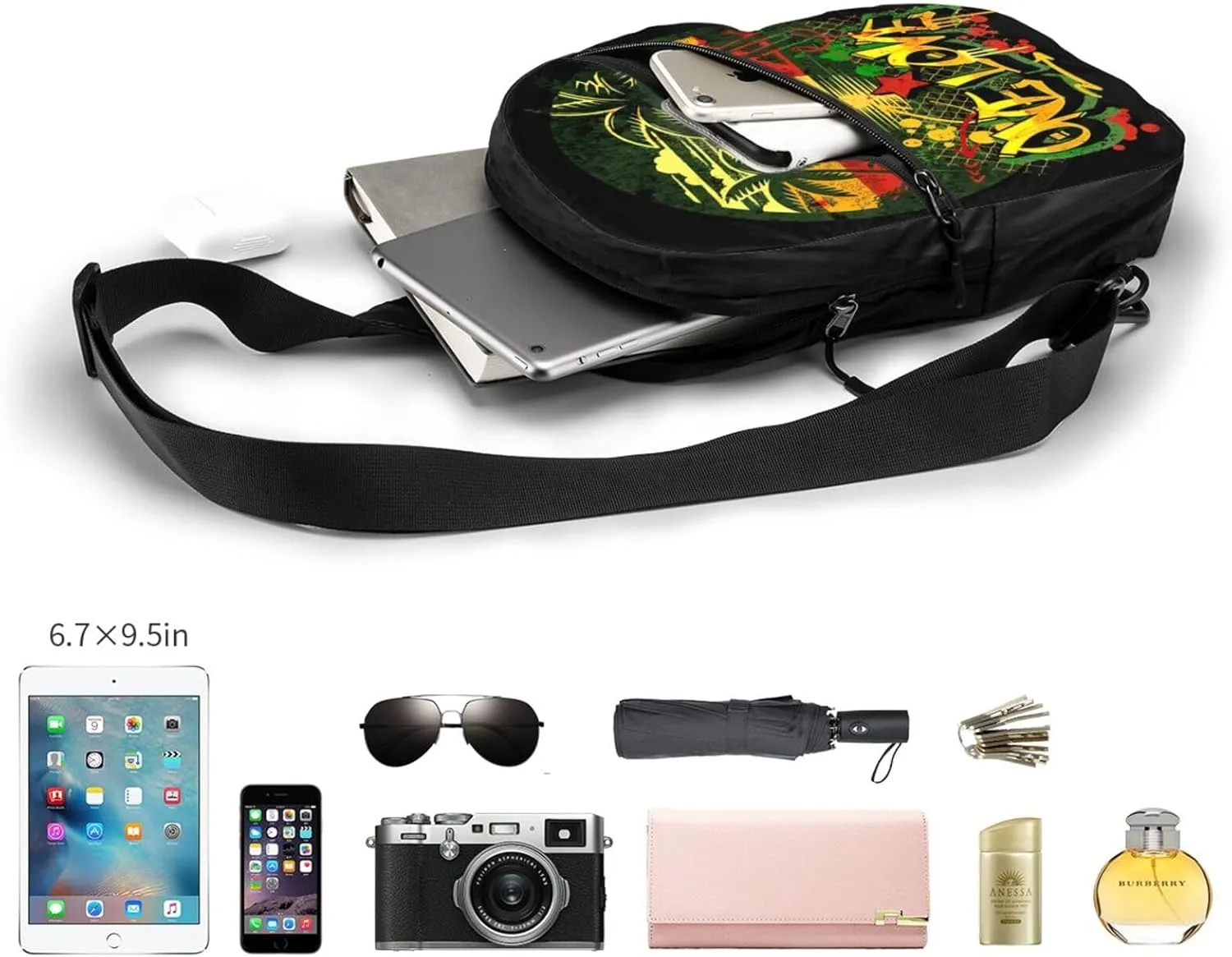 One Loves Jamaican Sunset Portable Sling Bags Packable Crossbody Bag Foldable Sport Daypack Reusable Shoulder Backpack Diagonally Chest Bag for Workout Travel