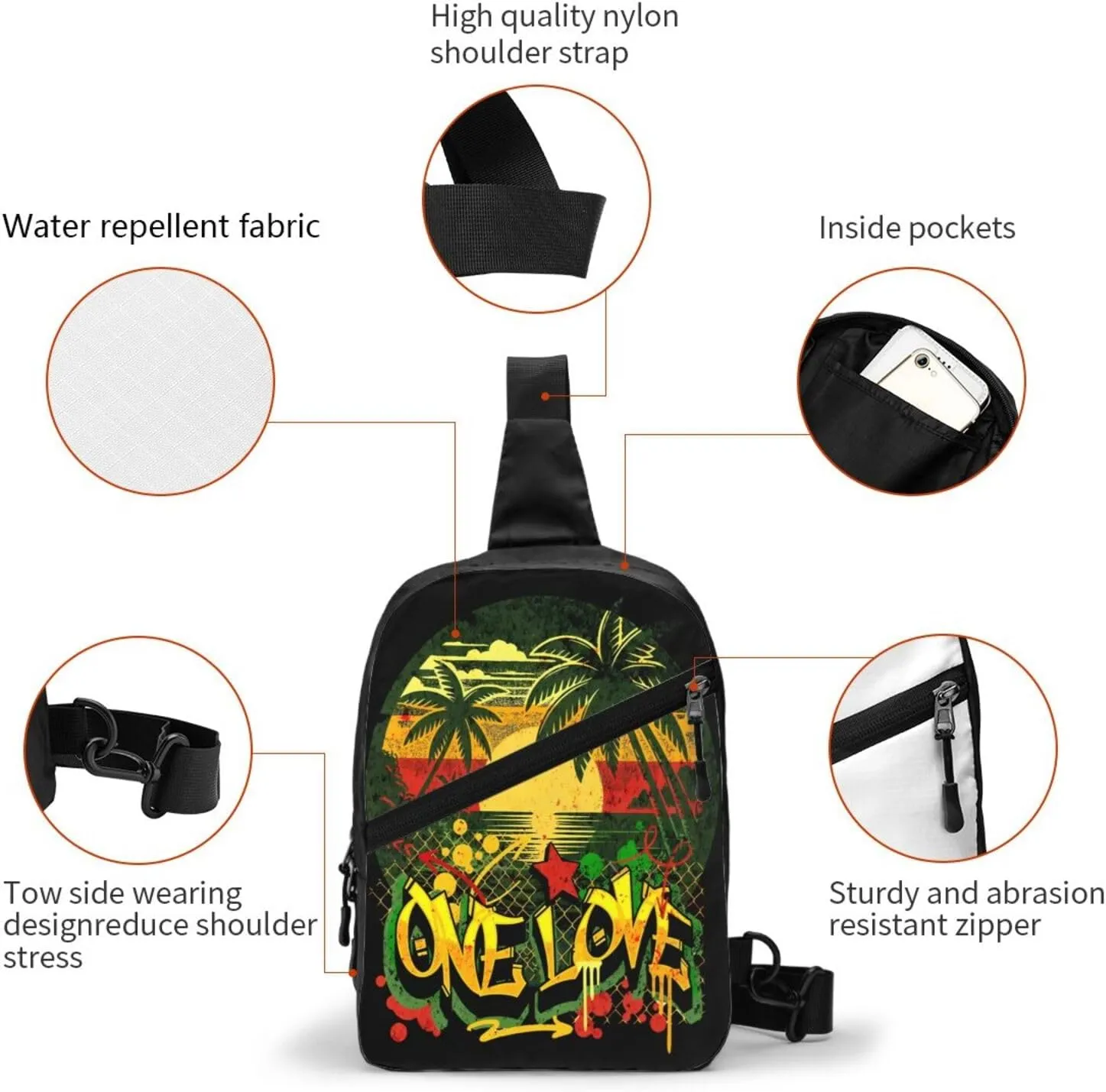 One Loves Jamaican Sunset Portable Sling Bags Packable Crossbody Bag Foldable Sport Daypack Reusable Shoulder Backpack Diagonally Chest Bag for Workout Travel