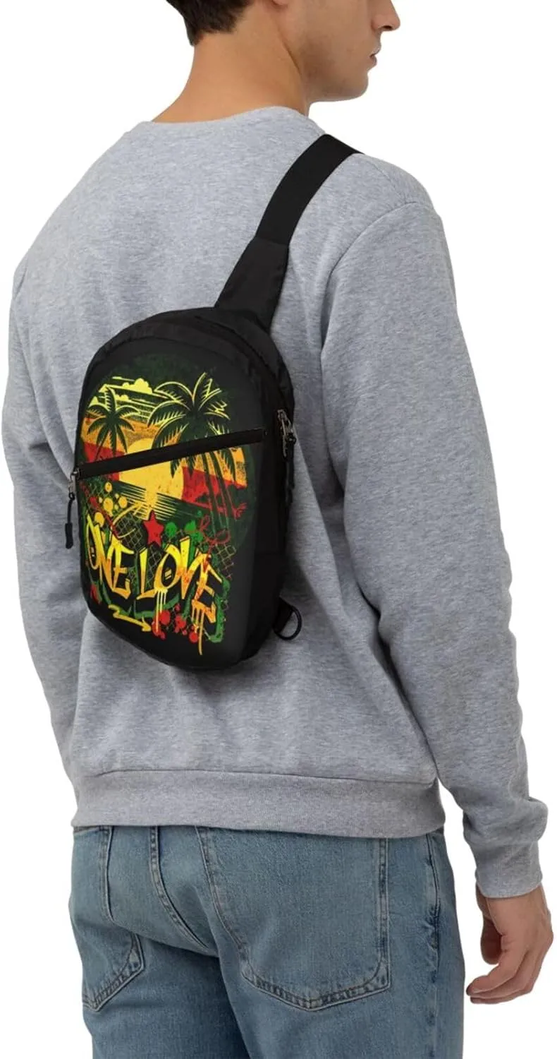 One Loves Jamaican Sunset Portable Sling Bags Packable Crossbody Bag Foldable Sport Daypack Reusable Shoulder Backpack Diagonally Chest Bag for Workout Travel