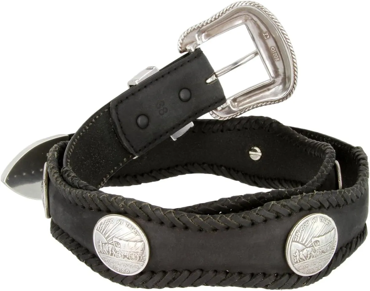 Oregon Trail Coin Conchos Western Leather Scalloped Belt
