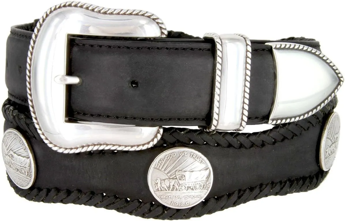 Oregon Trail Coin Conchos Western Leather Scalloped Belt