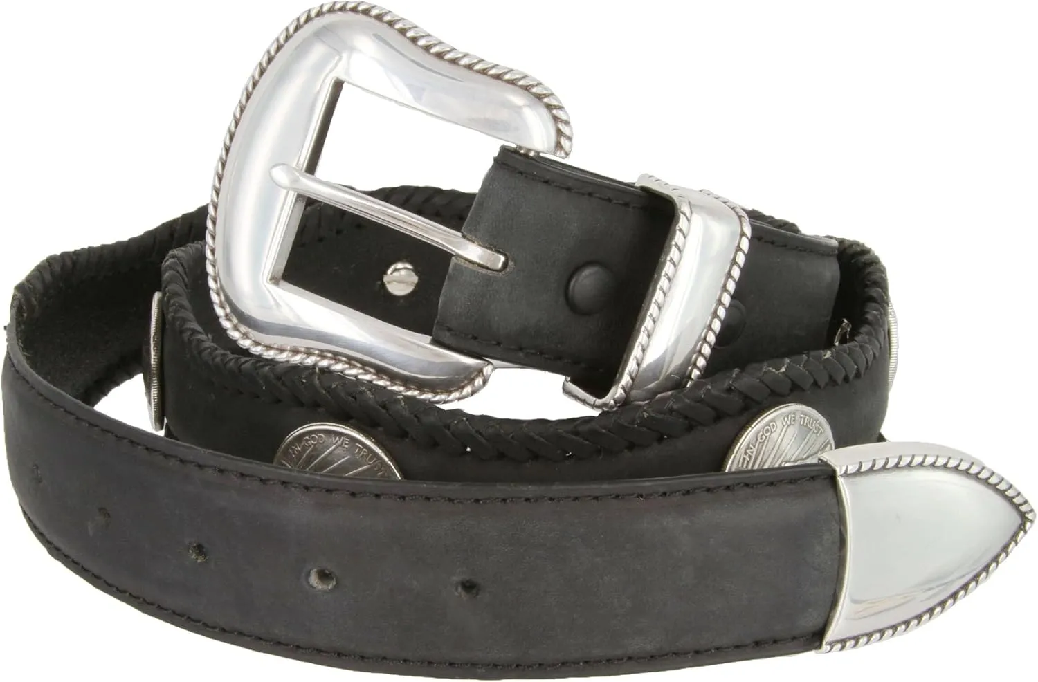Oregon Trail Coin Conchos Western Leather Scalloped Belt
