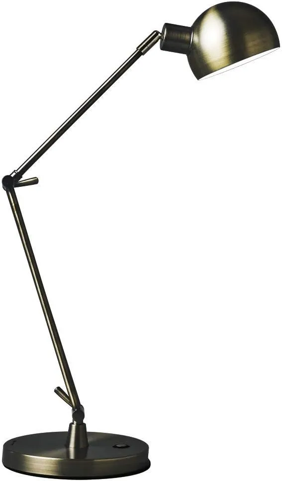 OttLite Refine LED Desk Lamp with 2.1A USB Charging Port, Antique Brass