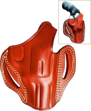 OWB FullGrain Leather Revolver Gun Holster Fits 3 Inch Ruger LCRx, Taurus 985/692, Rossi 357, Pre-2017 Colt King Cobra, Colt KC357, RIA Rock Island AL9 Right Handed Thumb Brake Tan Brown