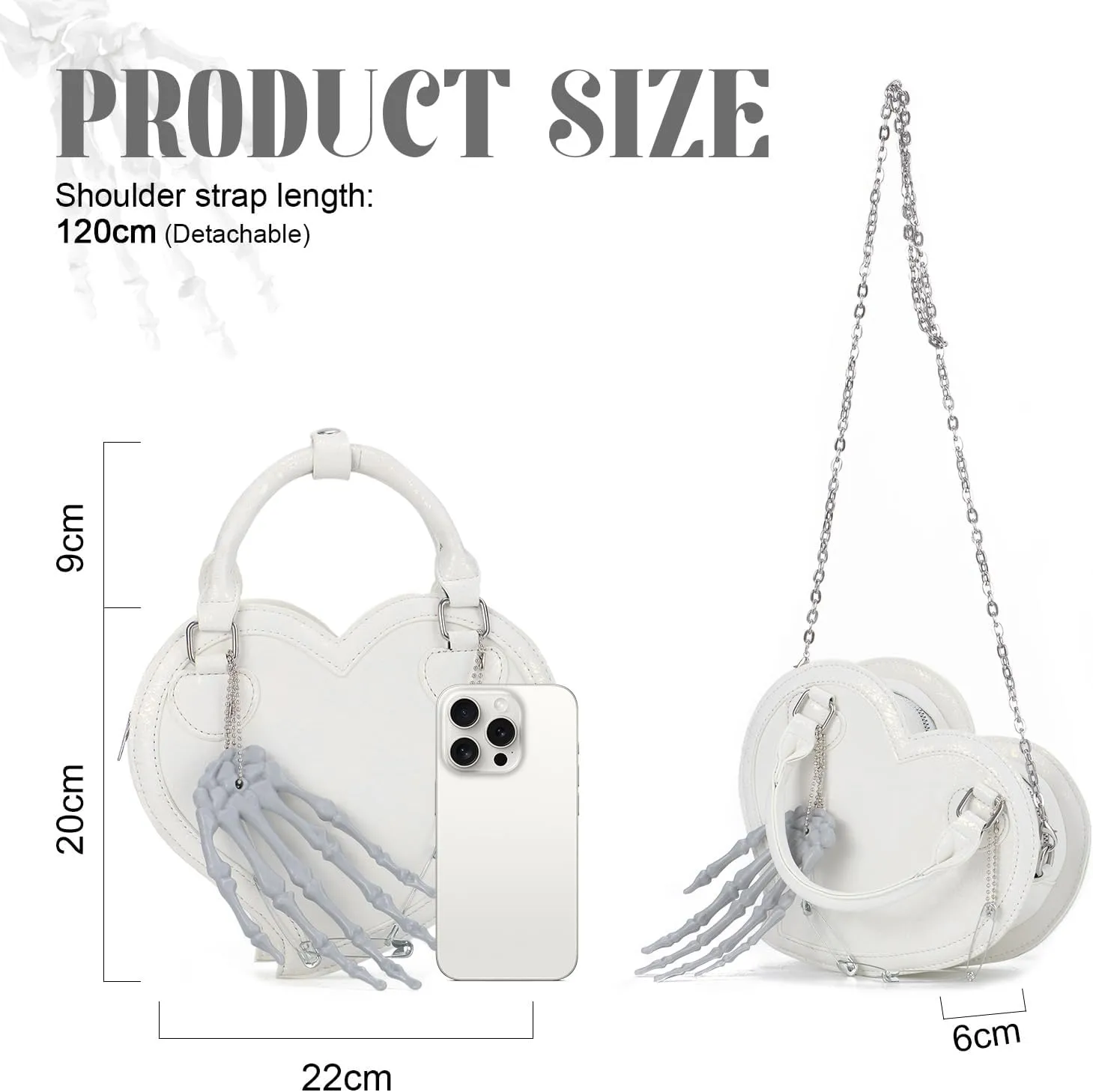 Oweisong Halloween Gothic Purse for Women Cut Heart Shaped Shoulder Bag Devil Handbag Skull Crossbody Bag