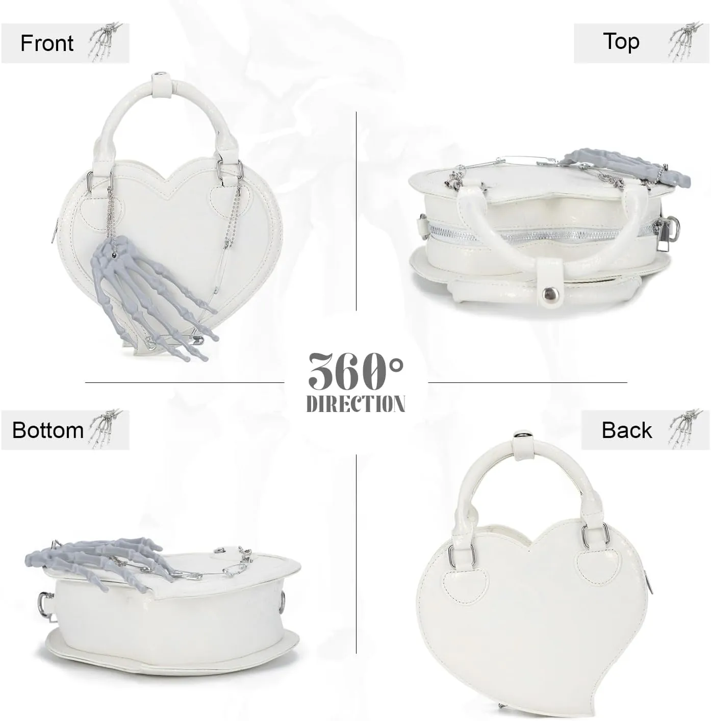 Oweisong Halloween Gothic Purse for Women Cut Heart Shaped Shoulder Bag Devil Handbag Skull Crossbody Bag