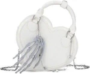 Oweisong Halloween Gothic Purse for Women Cut Heart Shaped Shoulder Bag Devil Handbag Skull Crossbody Bag