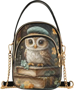 Owl Book Clover Leaf Crossbody Bag for Women Mini Cell Phone Purse Women's Shoulder Handbag