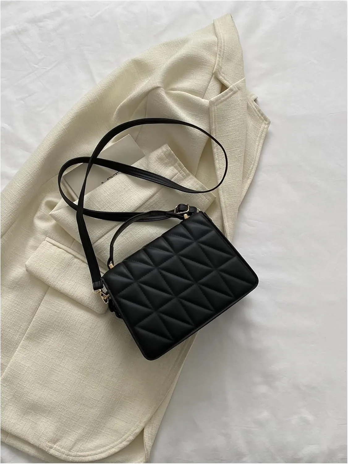 OYOANGLE Women's Quilted PU Leather Square Crossbody Bag Mini Satchel Handbags Fashion Purse