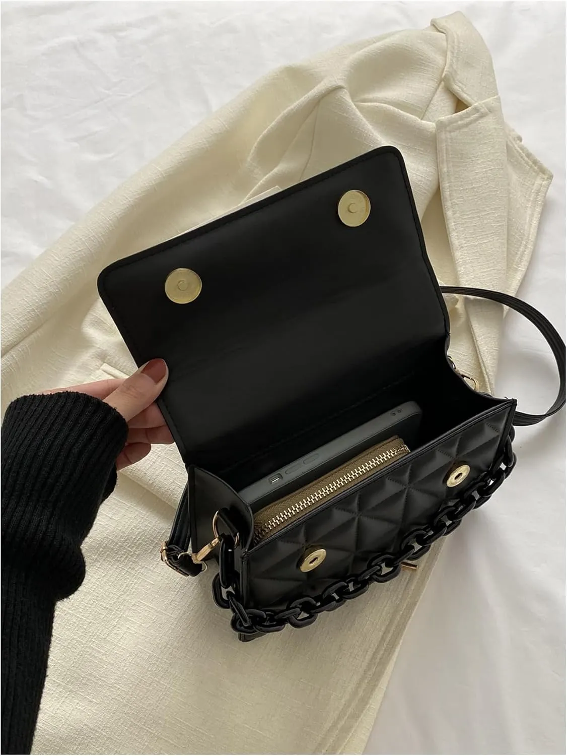 OYOANGLE Women's Quilted PU Leather Square Crossbody Bag Mini Satchel Handbags Fashion Purse