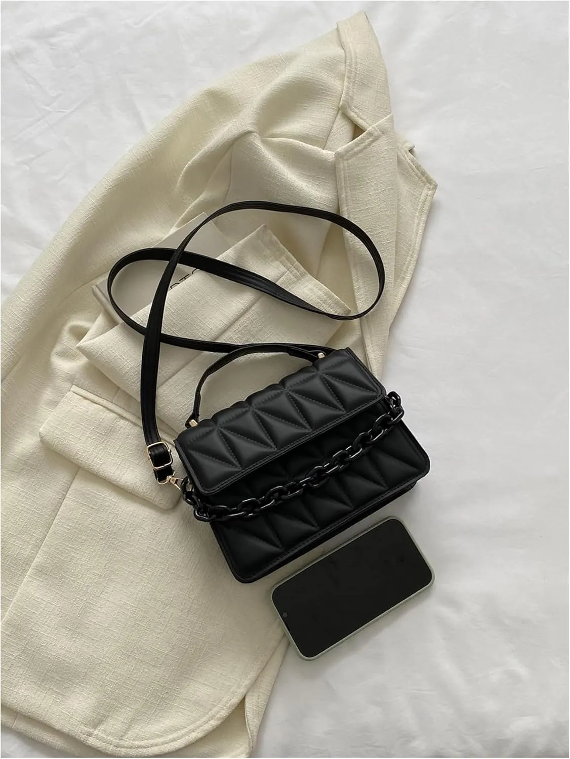 OYOANGLE Women's Quilted PU Leather Square Crossbody Bag Mini Satchel Handbags Fashion Purse