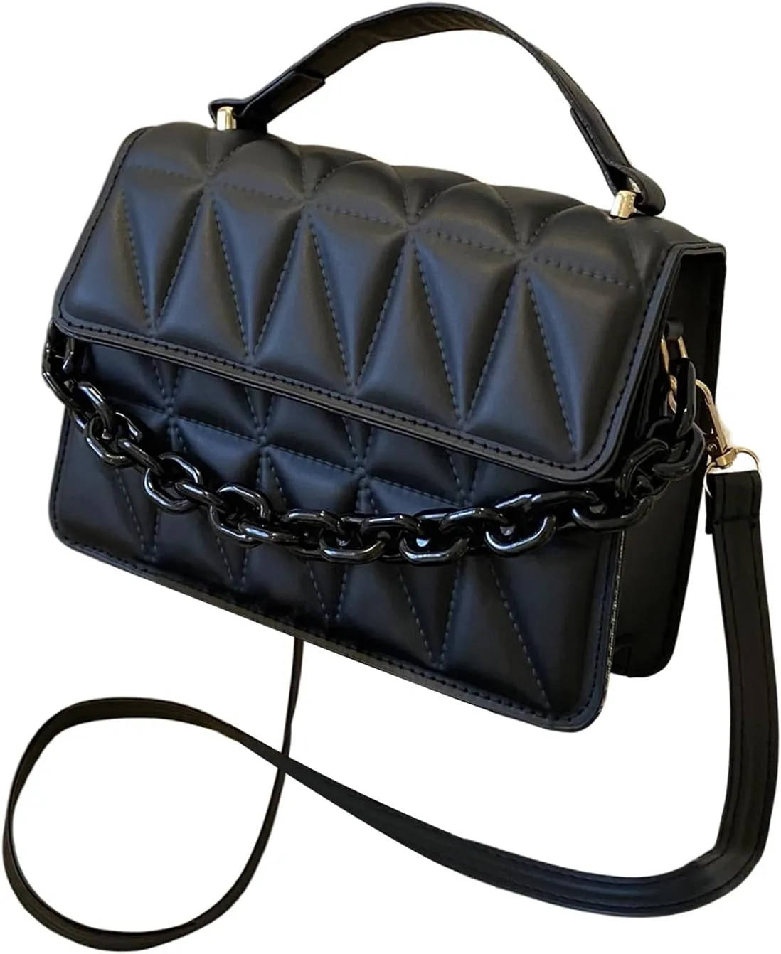 OYOANGLE Women's Quilted PU Leather Square Crossbody Bag Mini Satchel Handbags Fashion Purse