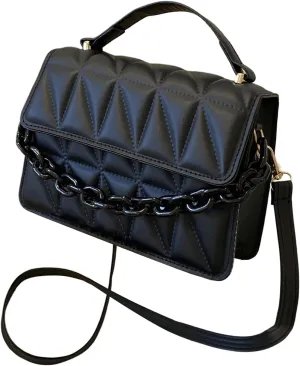 OYOANGLE Women's Quilted PU Leather Square Crossbody Bag Mini Satchel Handbags Fashion Purse