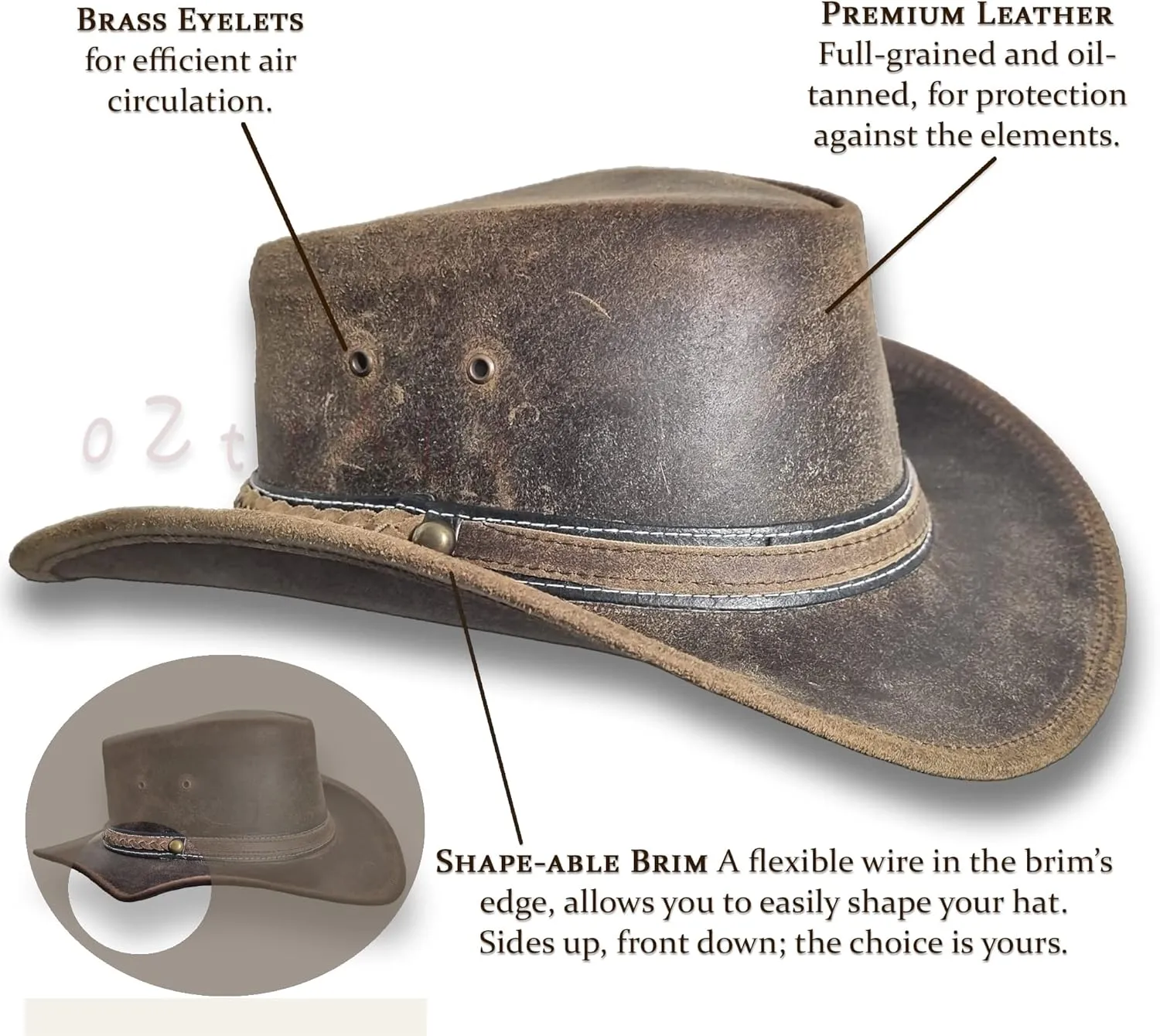 Oztrala HAT Leather Australian Oiled Outback Aussie Western Cowboy Men Women Bushman HL31