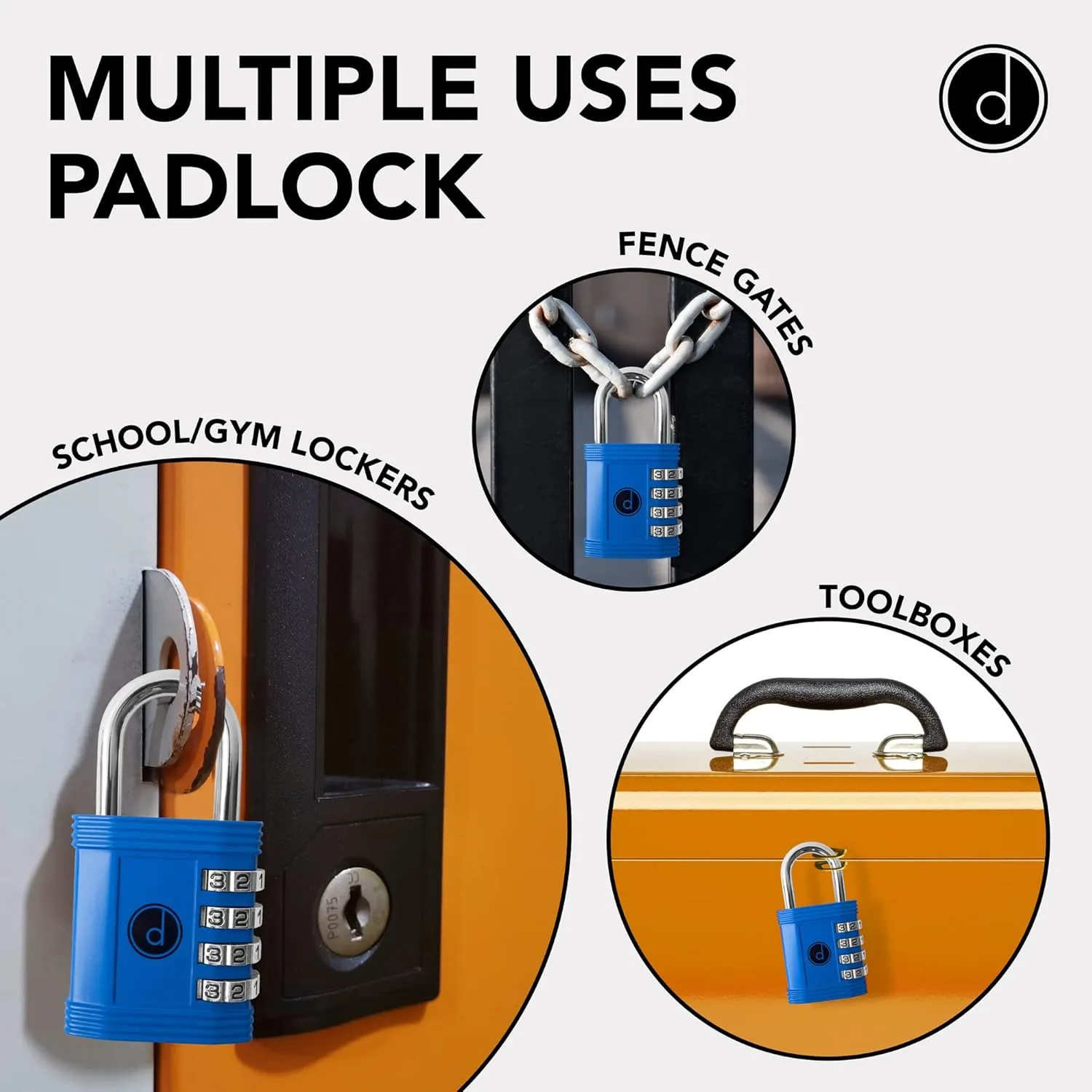 Padlock 4 Digit Combination Lock - for Gym School Locker, Outdoor Gate, Shed, Fence, and Storage, Combo Luggage Lock - Locker Lock- Weatherproof Metal - Keyless, Easy to Set, Resettable - Blue