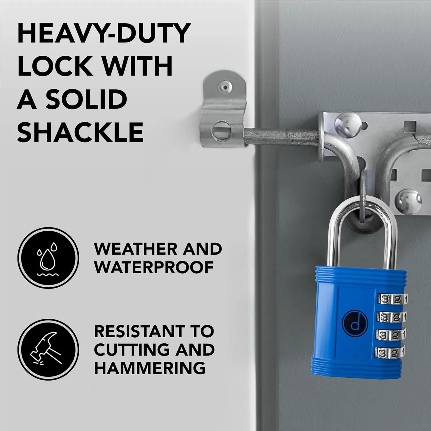 Padlock 4 Digit Combination Lock - for Gym School Locker, Outdoor Gate, Shed, Fence, and Storage, Combo Luggage Lock - Locker Lock- Weatherproof Metal - Keyless, Easy to Set, Resettable - Blue