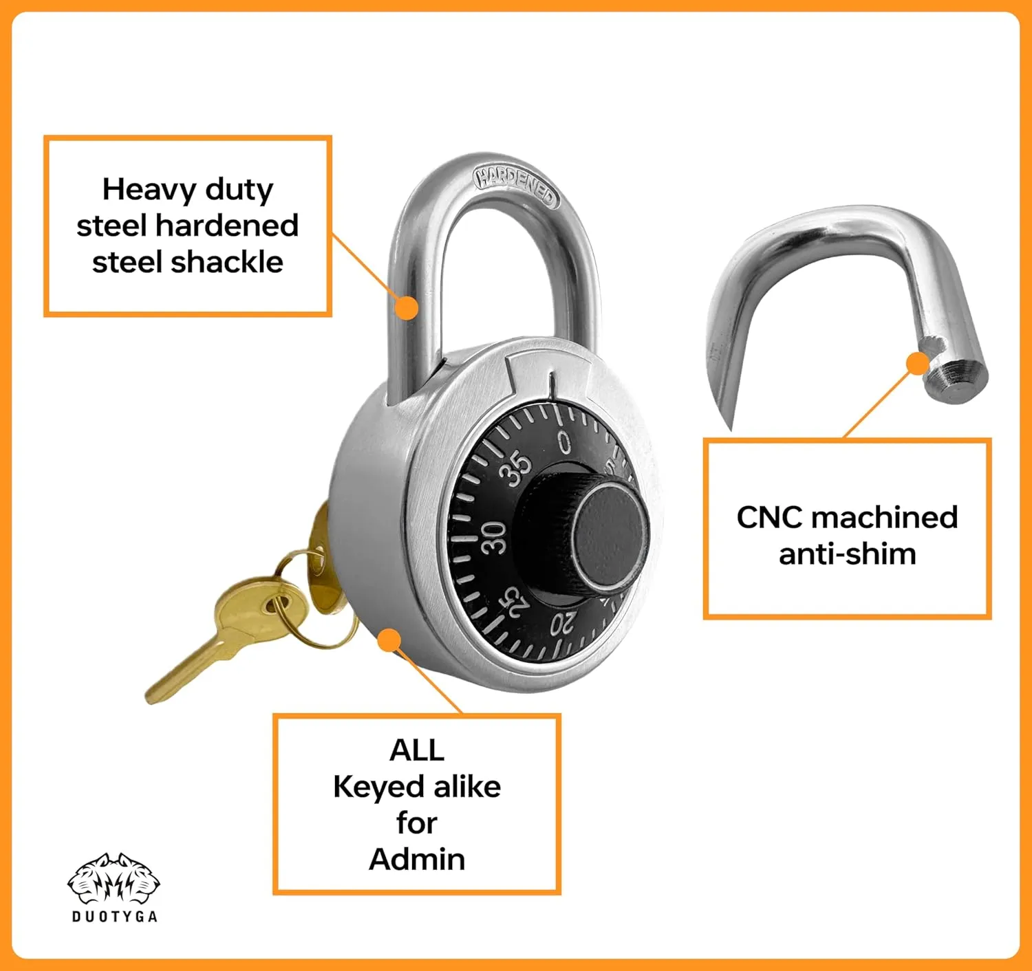 Padlock, 6 Pack Combination & Key, Black, Lock for Toolbox, School & Gym Locker, Employee Case, Stainless Steel