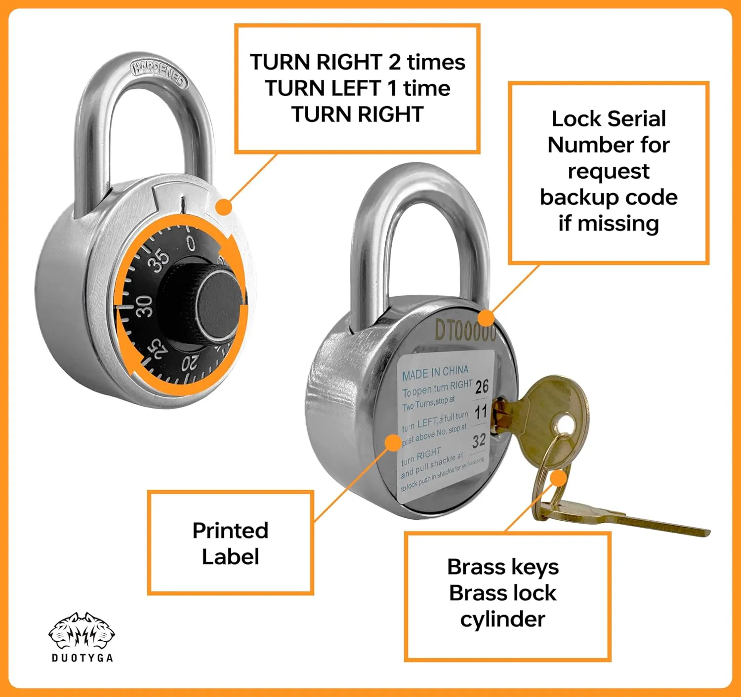 Padlock, 6 Pack Combination & Key, Black, Lock for Toolbox, School & Gym Locker, Employee Case, Stainless Steel