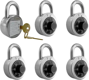 Padlock, 6 Pack Combination & Key, Black, Lock for Toolbox, School & Gym Locker, Employee Case, Stainless Steel