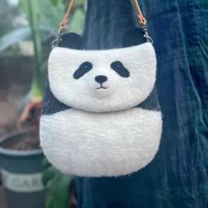 Panda Parade: Playful Felted Wool Crossbody Tote for Fun-loving Fashionistas!