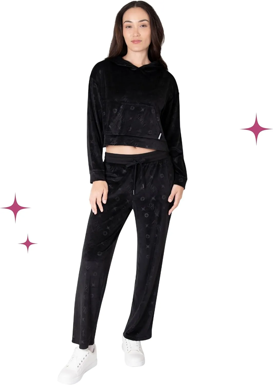 Paris Hilton Tracksuit Women's Lounge Set Sweatsuit Embellished Velour Pullover Top and Pants Matching Set 2 Pieces
