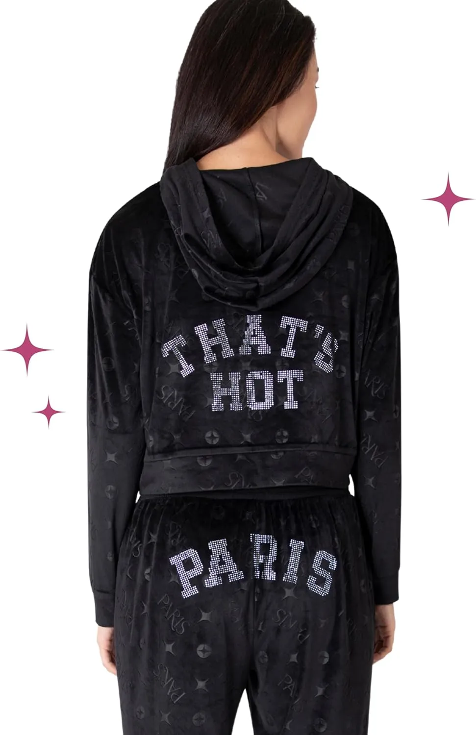Paris Hilton Tracksuit Women's Lounge Set Sweatsuit Embellished Velour Pullover Top and Pants Matching Set 2 Pieces