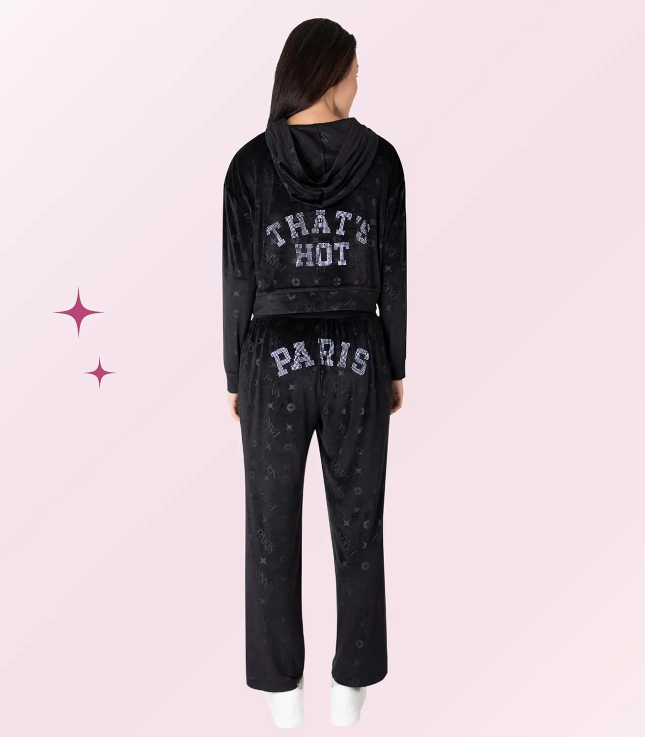 Paris Hilton Tracksuit Women's Lounge Set Sweatsuit Embellished Velour Pullover Top and Pants Matching Set 2 Pieces