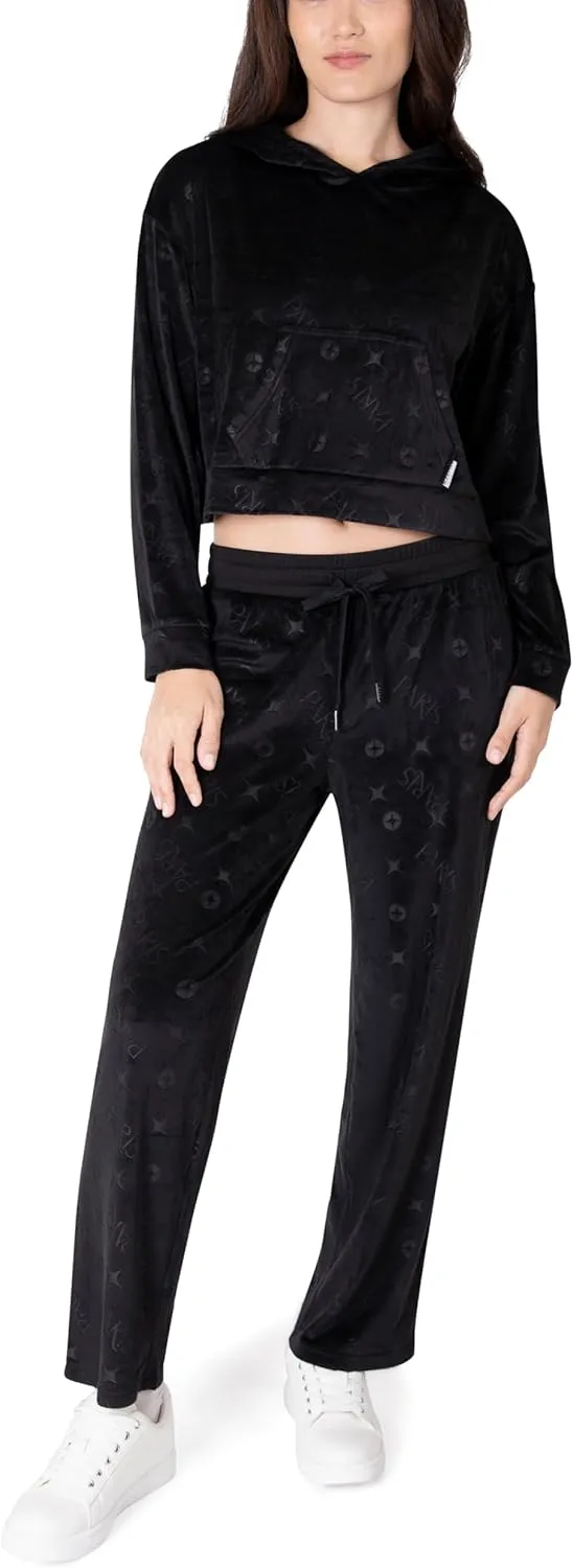 Paris Hilton Tracksuit Women's Lounge Set Sweatsuit Embellished Velour Pullover Top and Pants Matching Set 2 Pieces