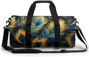 Pattern of Peacock Feathers Travel Gym Bag for Women Men Cylindrical Duffle Bag Sport Workout Bag with Shoulder Strap