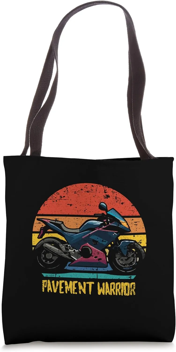 Pavement Warrior Retro Sportbike Superbike Motorcycle Design Tote Bag