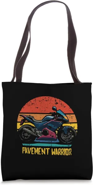 Pavement Warrior Retro Sportbike Superbike Motorcycle Design Tote Bag