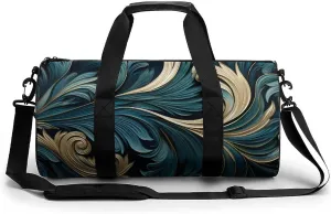 Peacock Feathers in Teal And Gold Travel Gym Bag for Women Men Cylindrical Duffle Bag Sport Workout Bag with Shoulder Strap