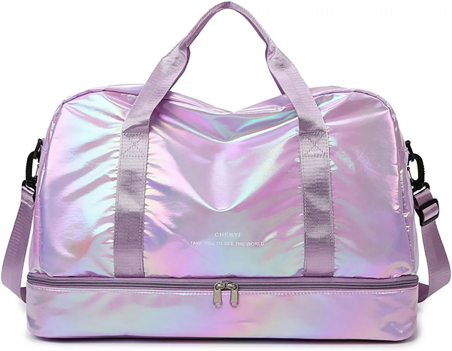 Pearl Fabric Sports Tote Gym Bag with Wet Pocket Shoes Compartment Shoulder Weekend Bag for Women (Pearl Purple)