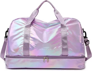 Pearl Fabric Sports Tote Gym Bag with Wet Pocket Shoes Compartment Shoulder Weekend Bag for Women (Pearl Purple)