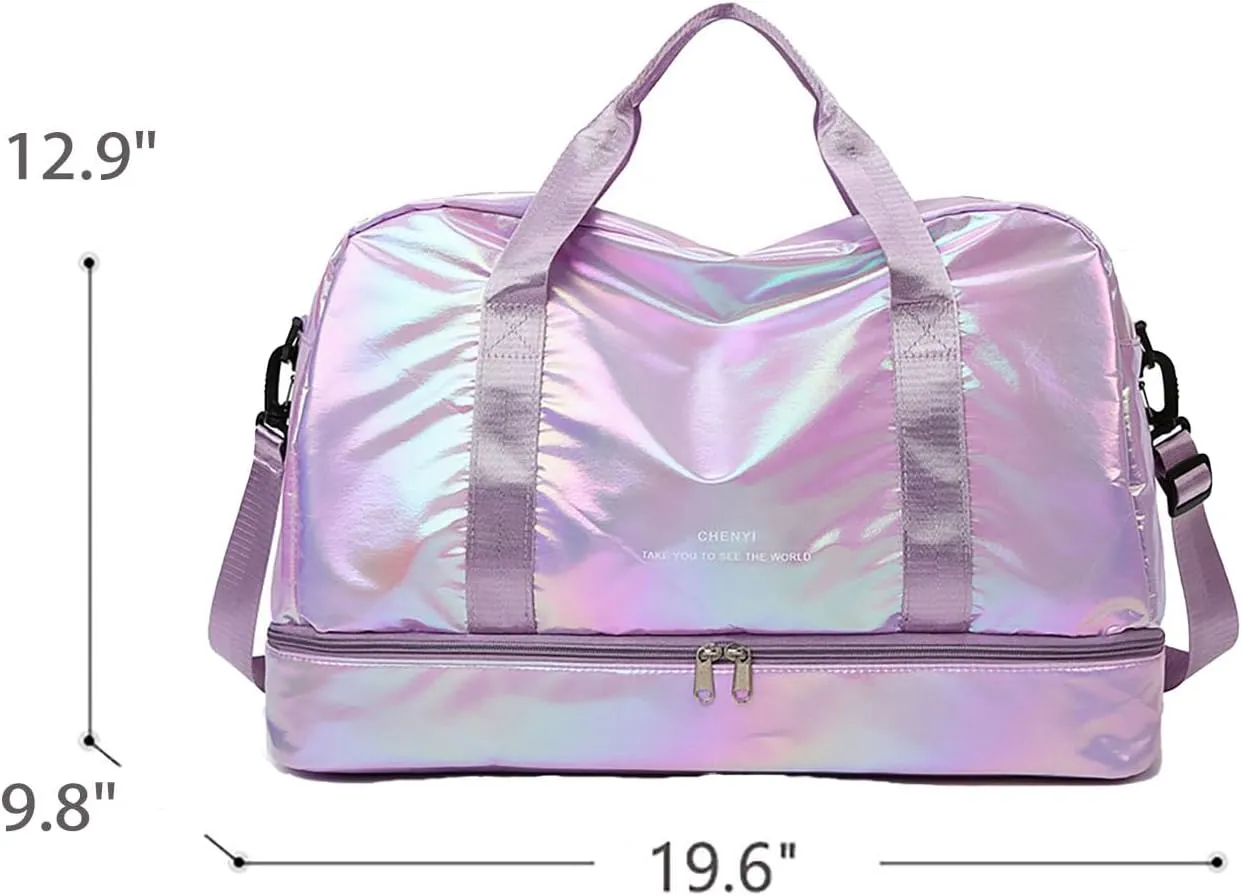 Pearl Fabric Sports Tote Gym Bag with Wet Pocket Shoes Compartment Shoulder Weekend Bag for Women (Pearl Purple)