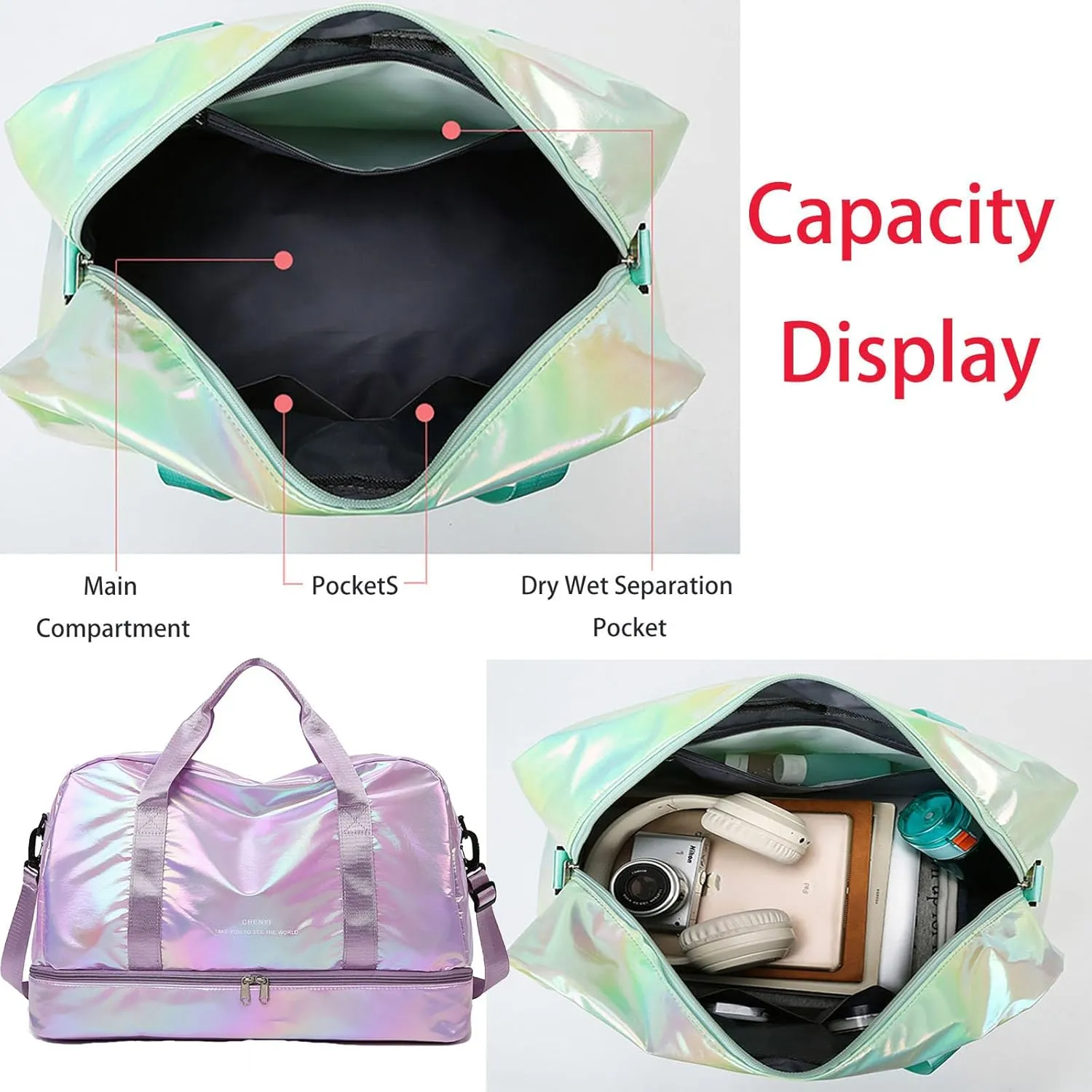 Pearl Fabric Sports Tote Gym Bag with Wet Pocket Shoes Compartment Shoulder Weekend Bag for Women (Pearl Purple)