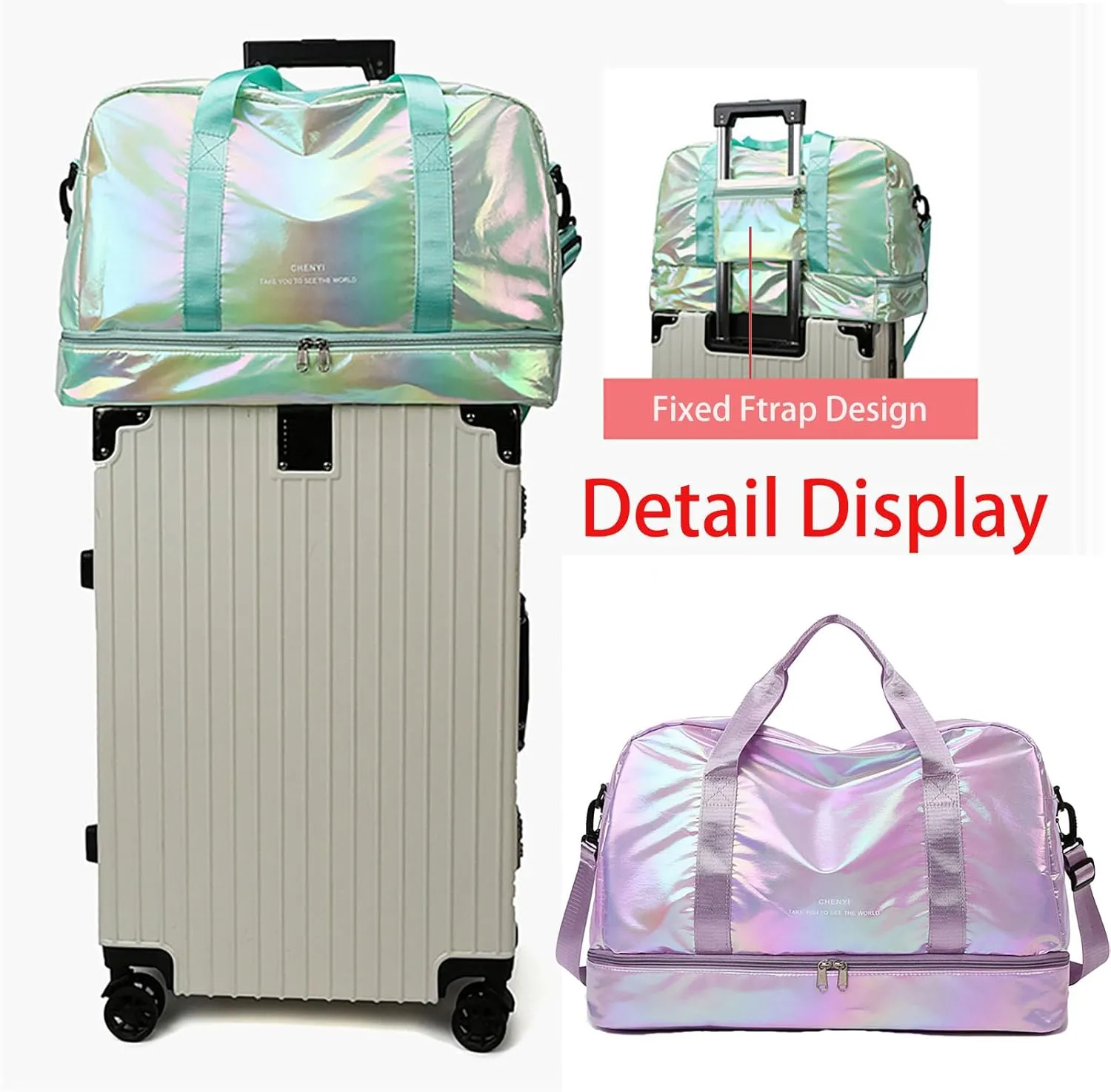 Pearl Fabric Sports Tote Gym Bag with Wet Pocket Shoes Compartment Shoulder Weekend Bag for Women (Pearl Purple)