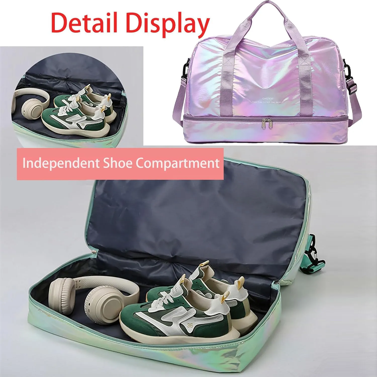 Pearl Fabric Sports Tote Gym Bag with Wet Pocket Shoes Compartment Shoulder Weekend Bag for Women (Pearl Purple)