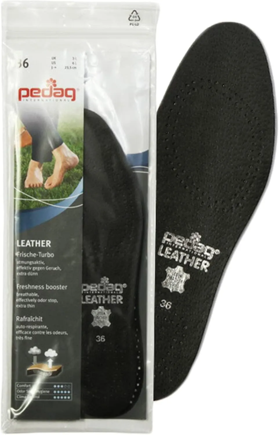 Pedag 2810 Vegetable Tanned Leather Insole Has Effective Active Charcoal Odor Protection, Black, Women's 12/Men's 9