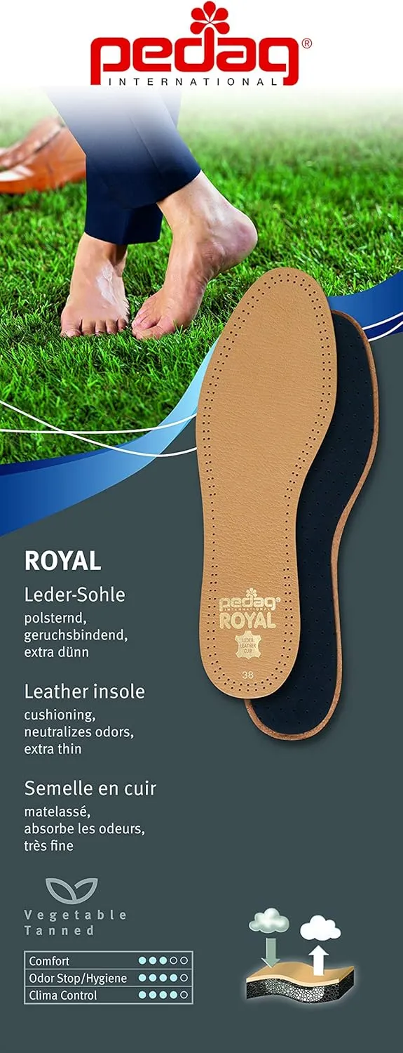 Pedag Royal | Genuine Lambskin Leather Insoles | Made in Germany | Vegetable-Tanned Leather | Activated Carbon for Anti-Odor | Latex Foam Padding | 6.35 mm Thin & Absorbent | US Men 10/ EU 43 | Tan