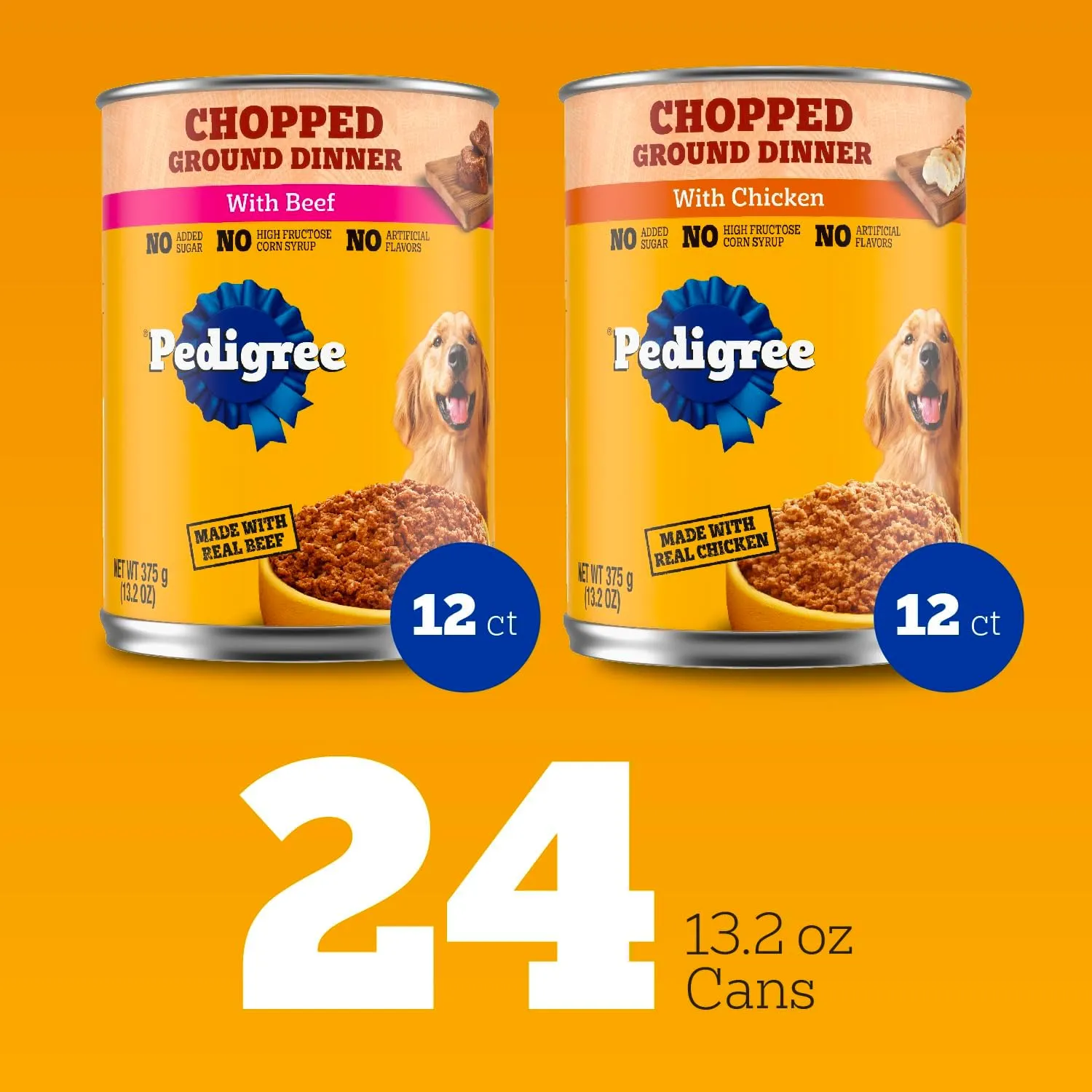 Pedigree Chopped Ground Dinner Wet Dog Food Chicken & Beef Variety Pack, 13.2 oz. Cans (24 Count, Pack of 1)