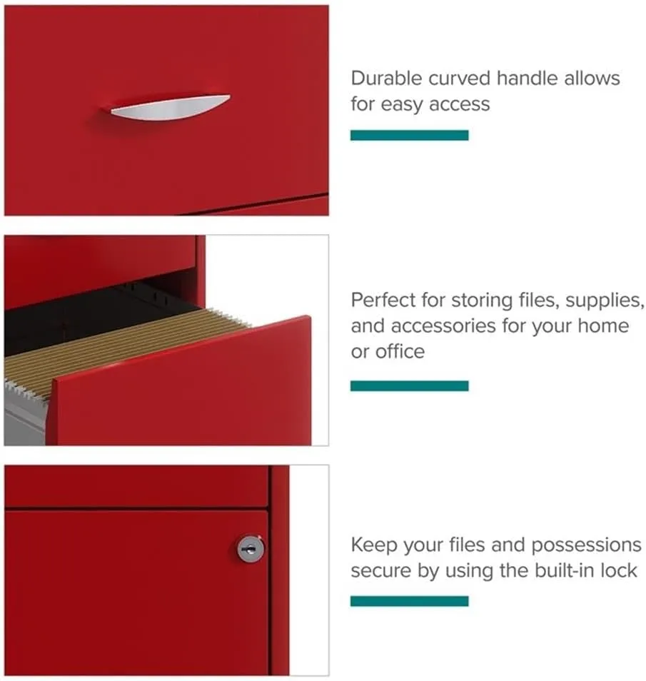 Pemberly Row 3 Drawer Metal Vertical File Cabinet with Lock in Lava Red