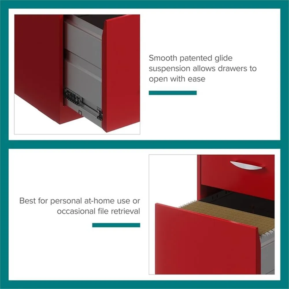Pemberly Row 3 Drawer Metal Vertical File Cabinet with Lock in Lava Red