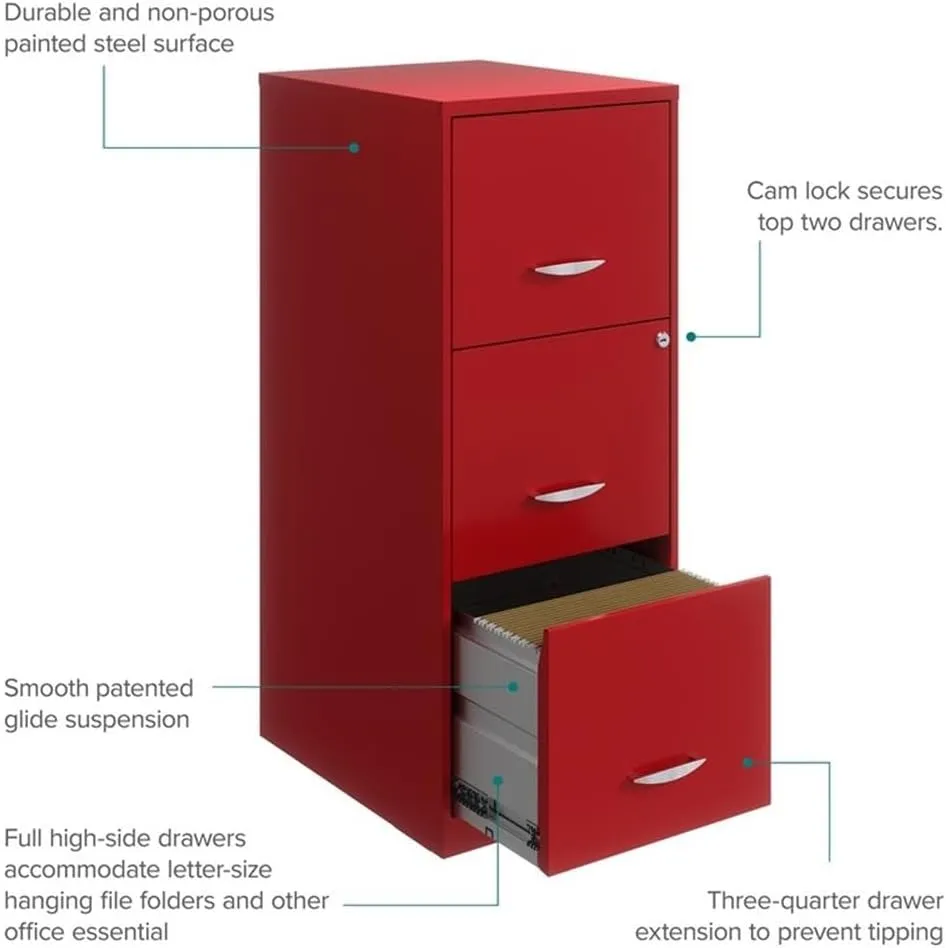 Pemberly Row 3 Drawer Metal Vertical File Cabinet with Lock in Lava Red